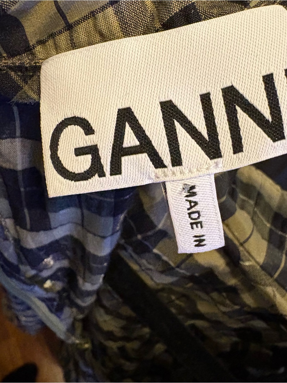 Ganni Olive Green and Black Plaid High-Neck Dress - Picture 2 of 6